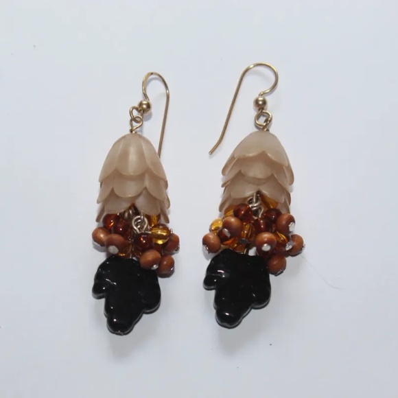 New Beaded 2 Inch Whimsical Flower Earrings, Gold Ear Wires - Picture 1 of 1